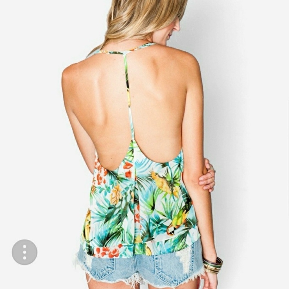Show Me Your MuMu- Spike Tank Rum Diaries Parrot Halter Cami - sz Small,